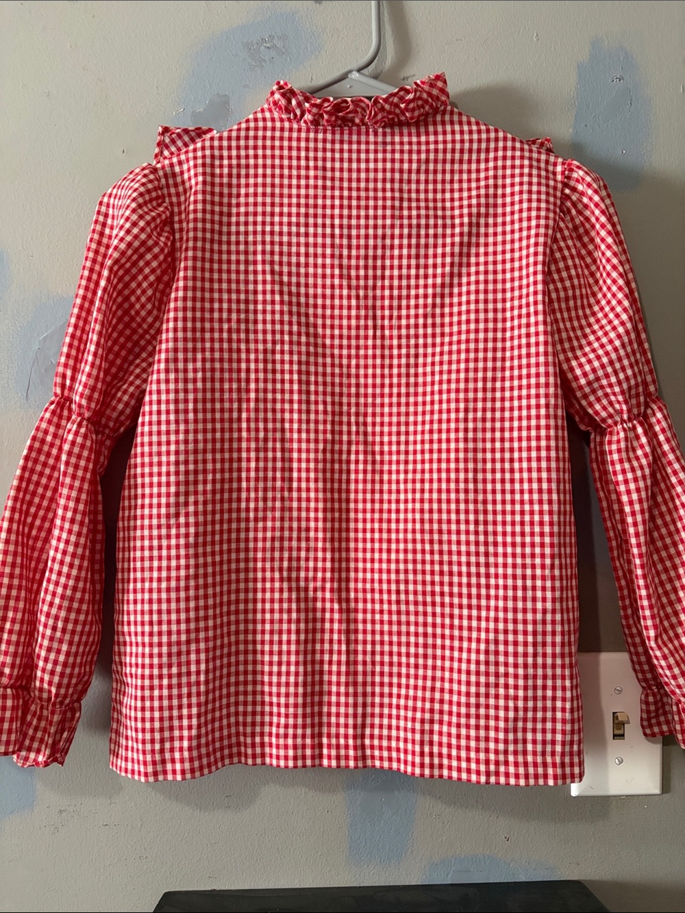 Girls' Red Gingham Ruffle Button-Down Shirt - Picture 2 of 6